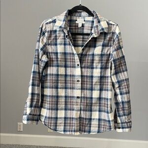 L.L. Bean Blue and Cream Plaid Button Down Flannel Shirt